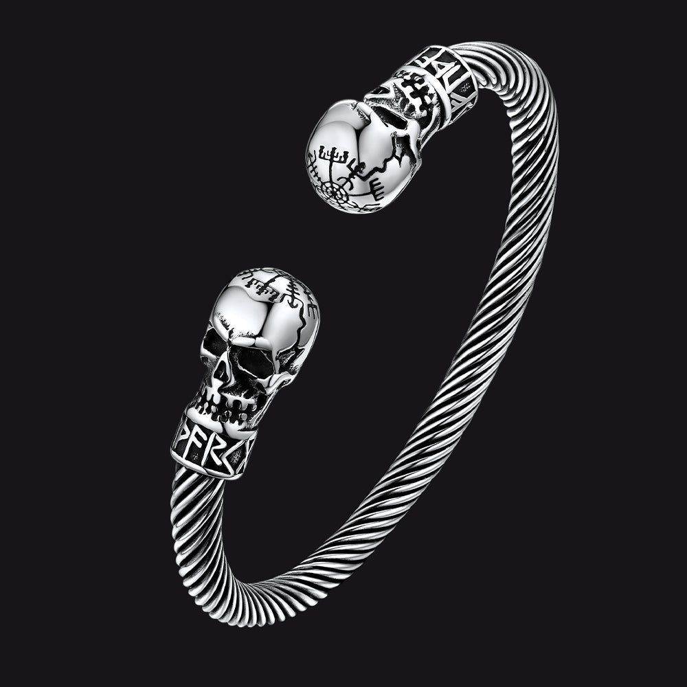 Viking Skull Cuff Stainless Steel Bracelet Adjustable Bangle for Men