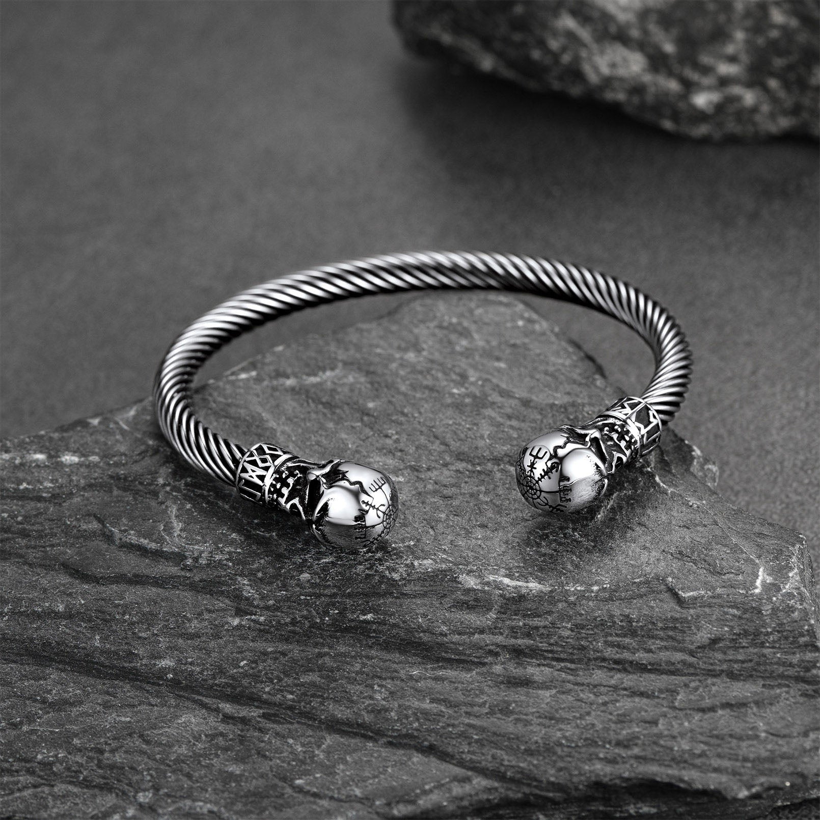 Viking Skull Cuff Stainless Steel Bracelet Adjustable Bangle for Men