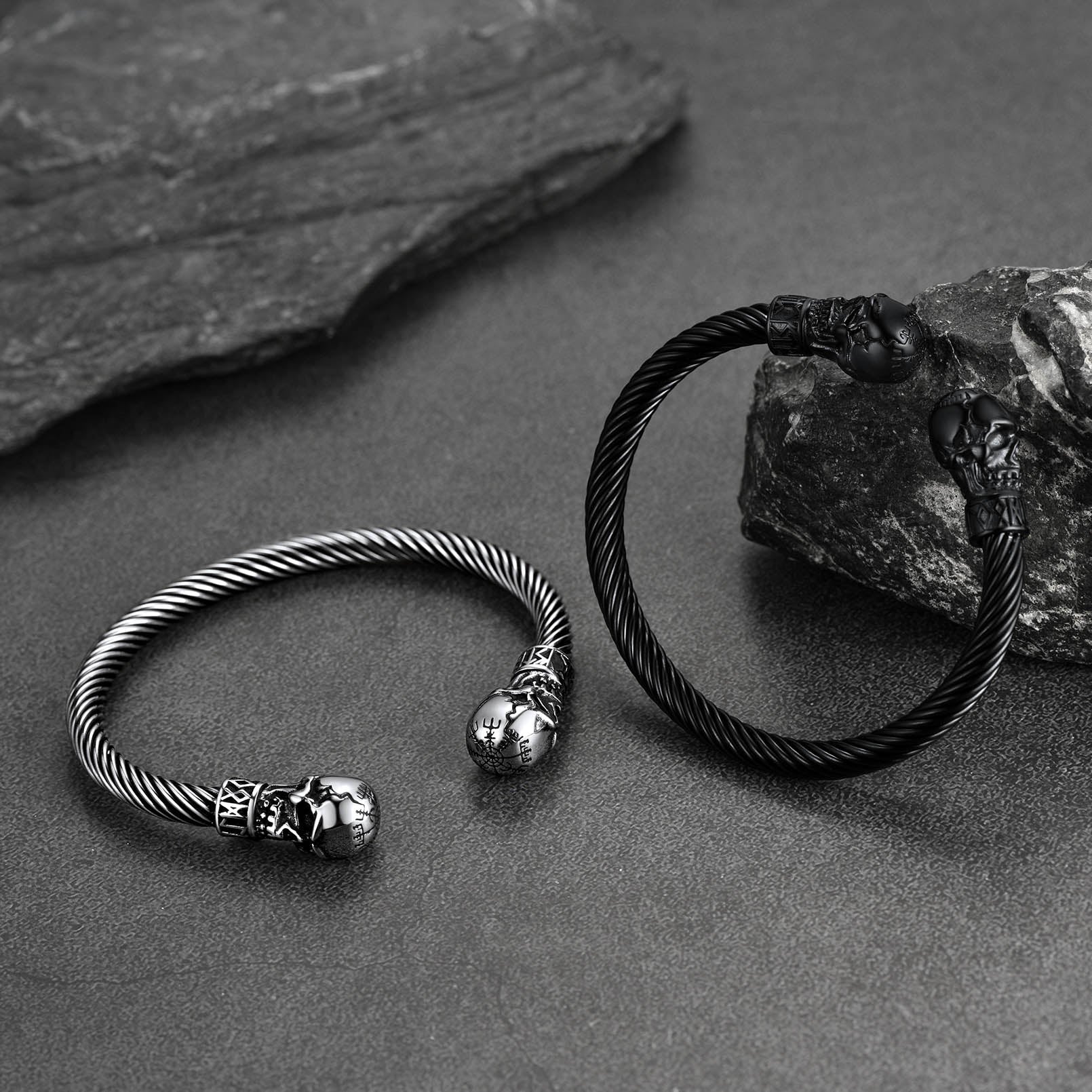 Viking Skull Cuff Stainless Steel Bracelet Adjustable Bangle for Men