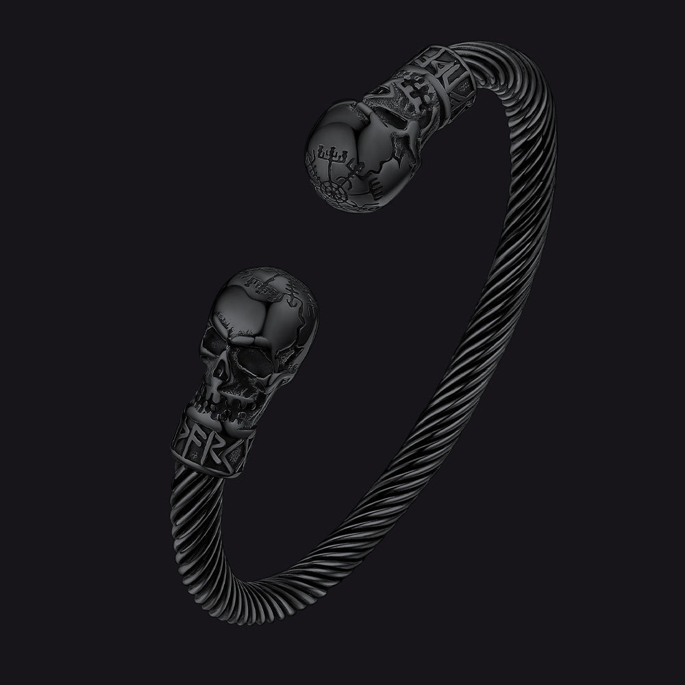 Viking Skull Cuff Stainless Steel Bracelet Adjustable Bangle for Men
