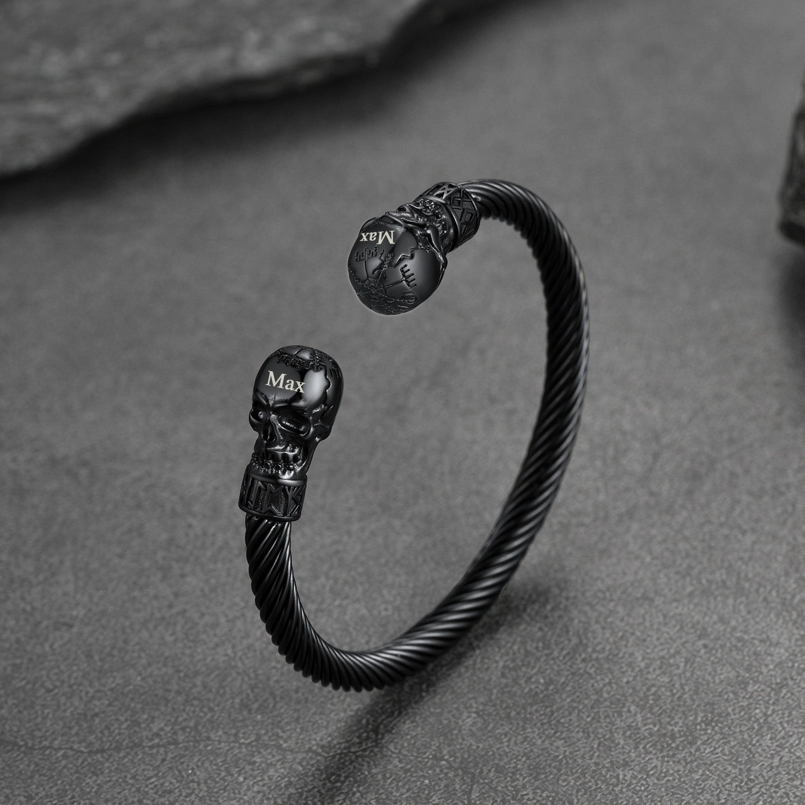 Viking Skull Cuff Stainless Steel Bracelet Adjustable Bangle for Men