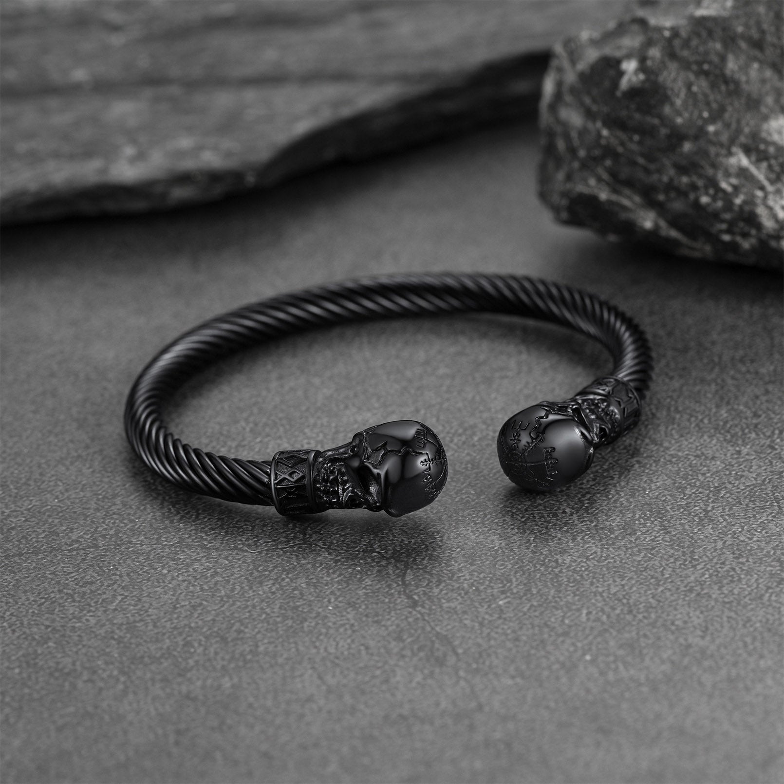Viking Skull Cuff Stainless Steel Bracelet Adjustable Bangle for Men