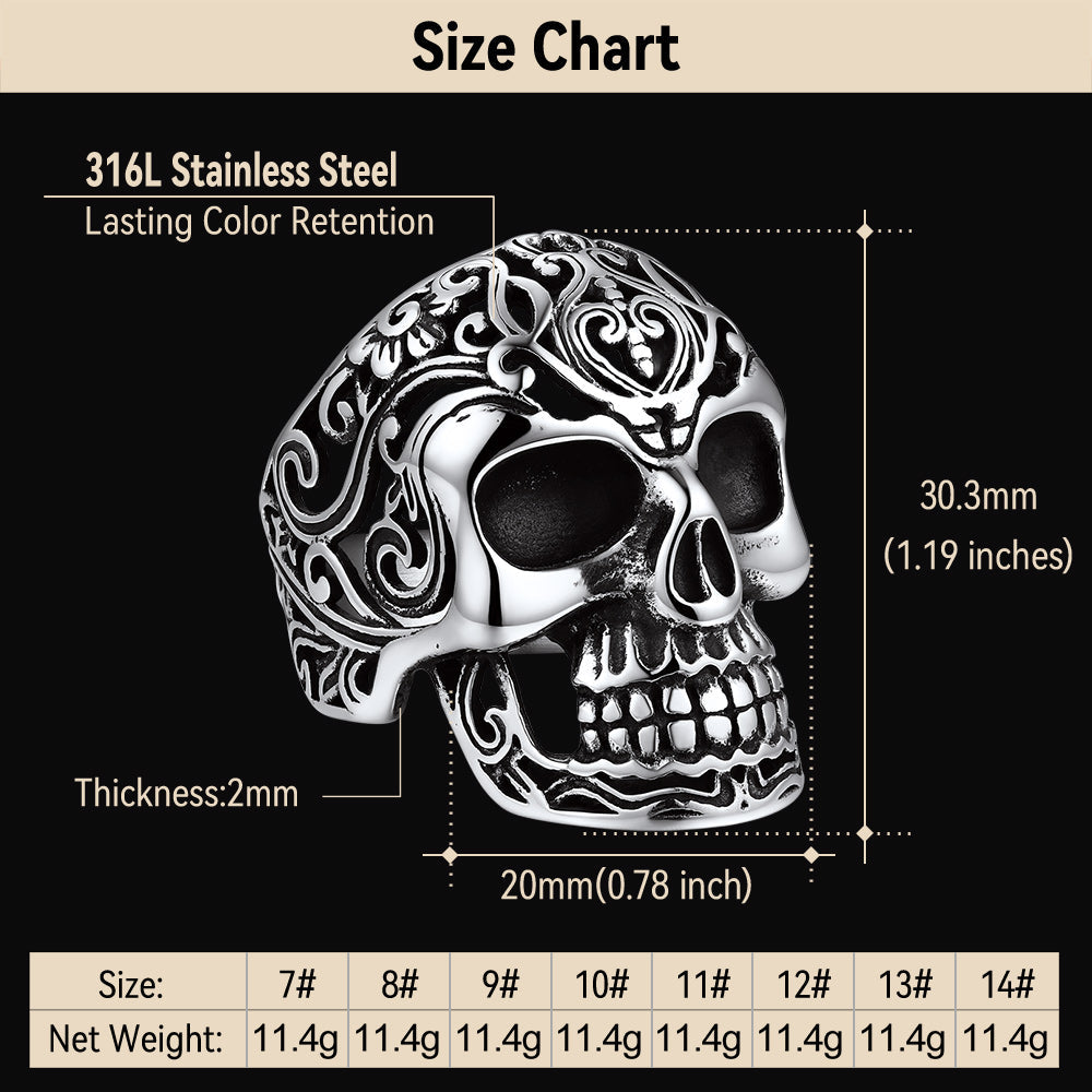 Gothic Skull Hollow Sugar Stainless Steel Ring for Men