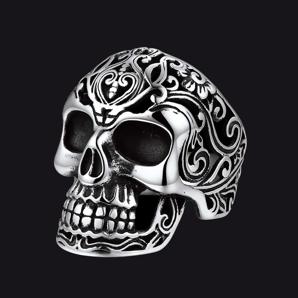 Gothic Black Onyx Signet Ring with Skull for Men