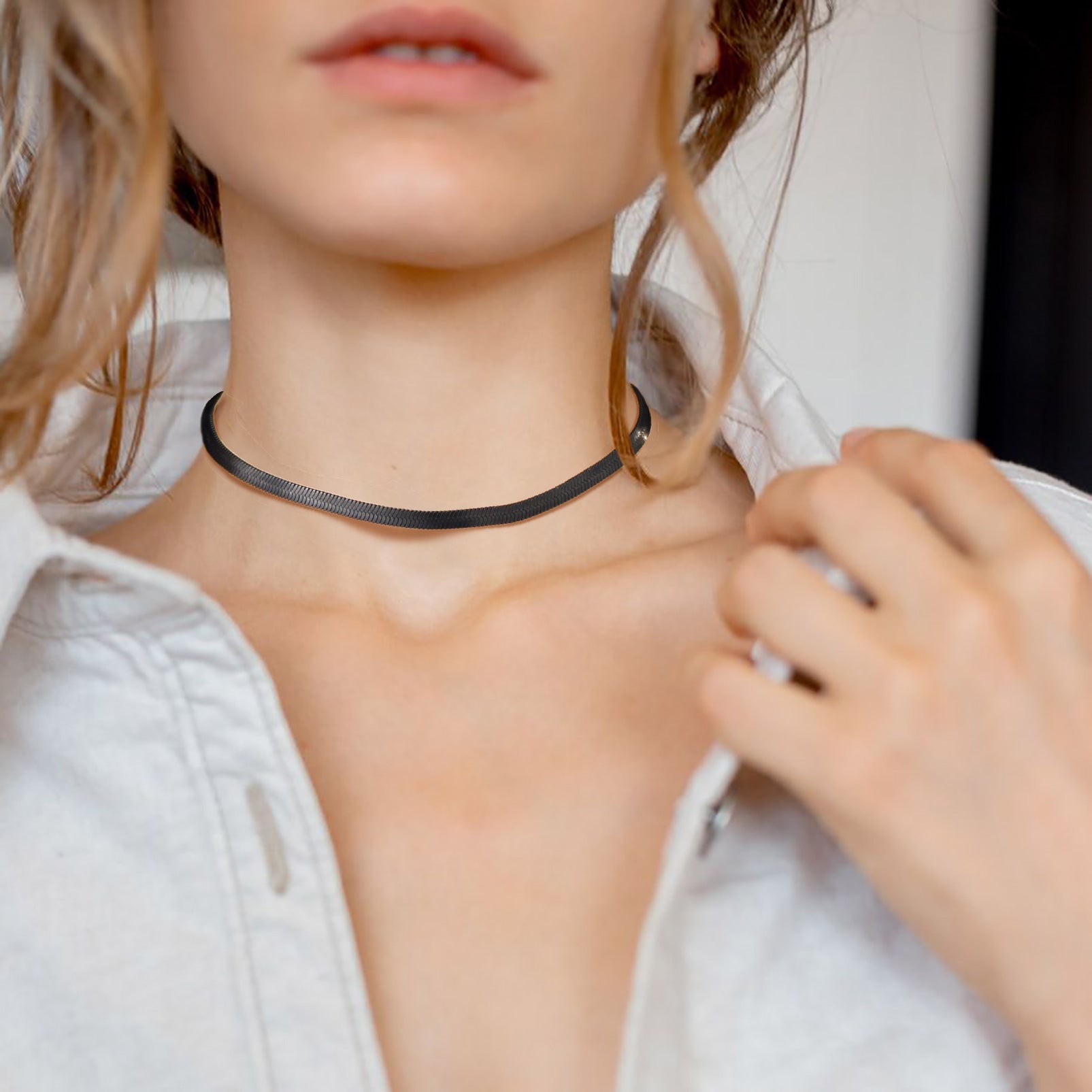 Snake Chain Link Choker Necklace For Men Women, 3mm/5mm Width