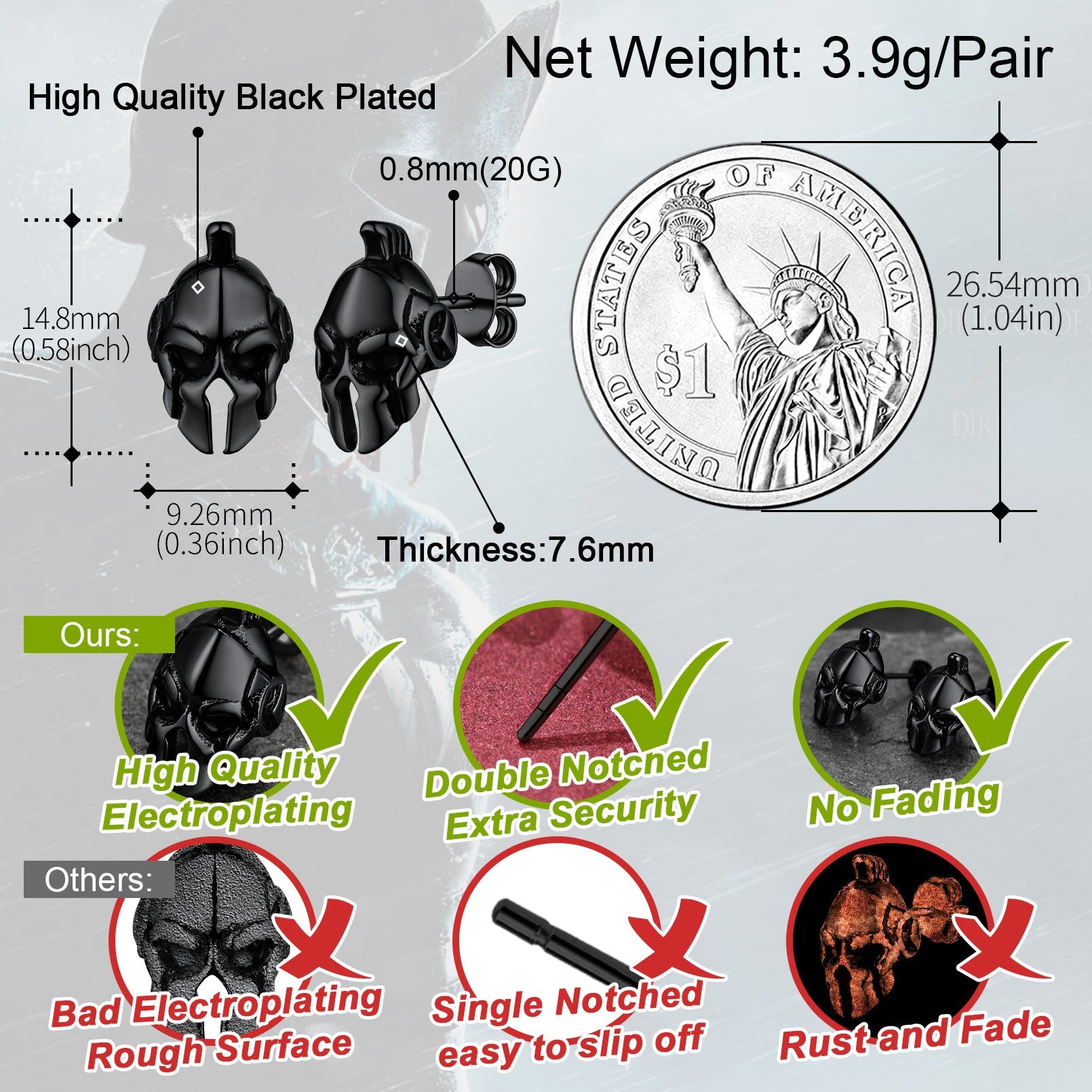 Ancient Greek Spartan Helmet Stud Earrings For Men