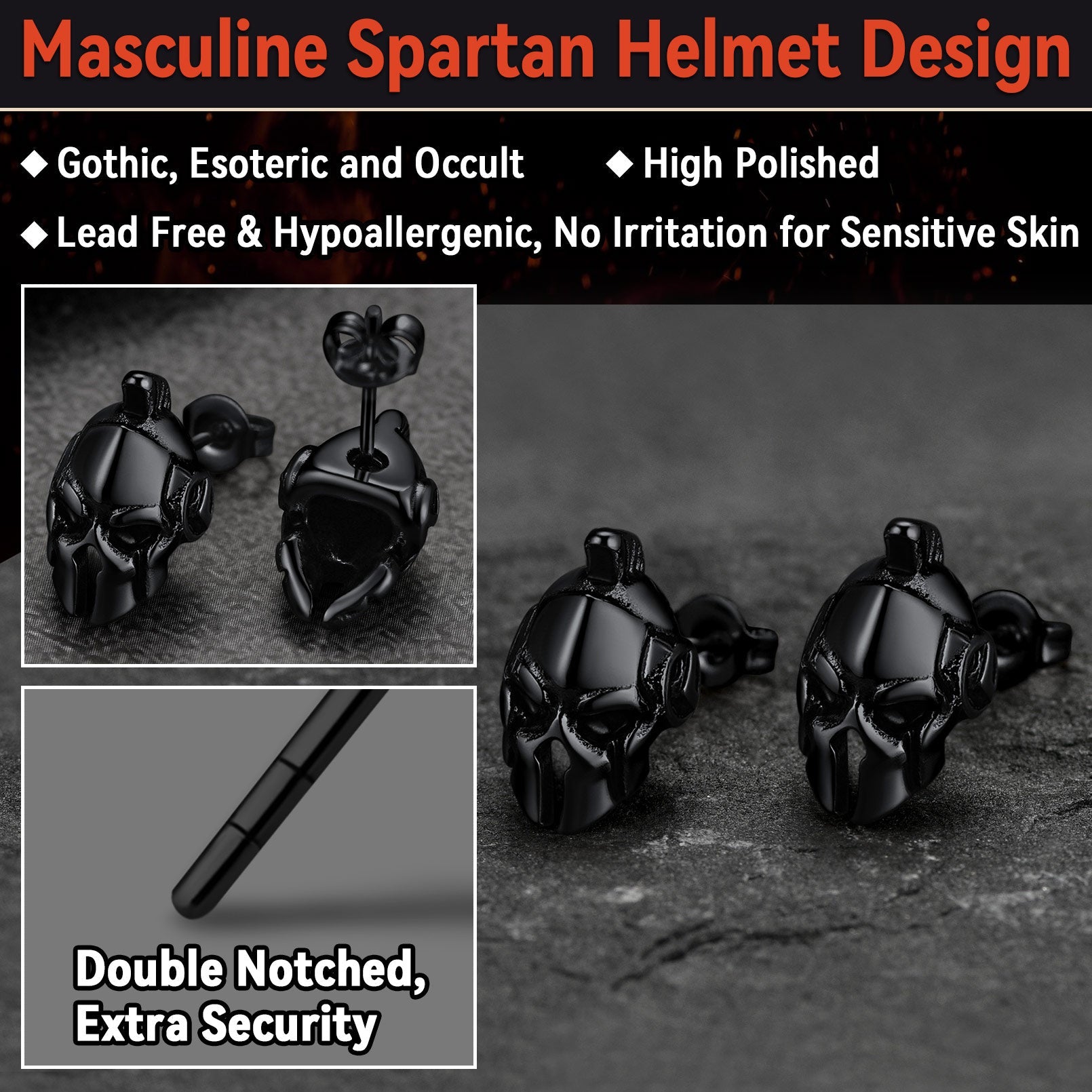 Ancient Greek Spartan Helmet Stud Earrings For Men