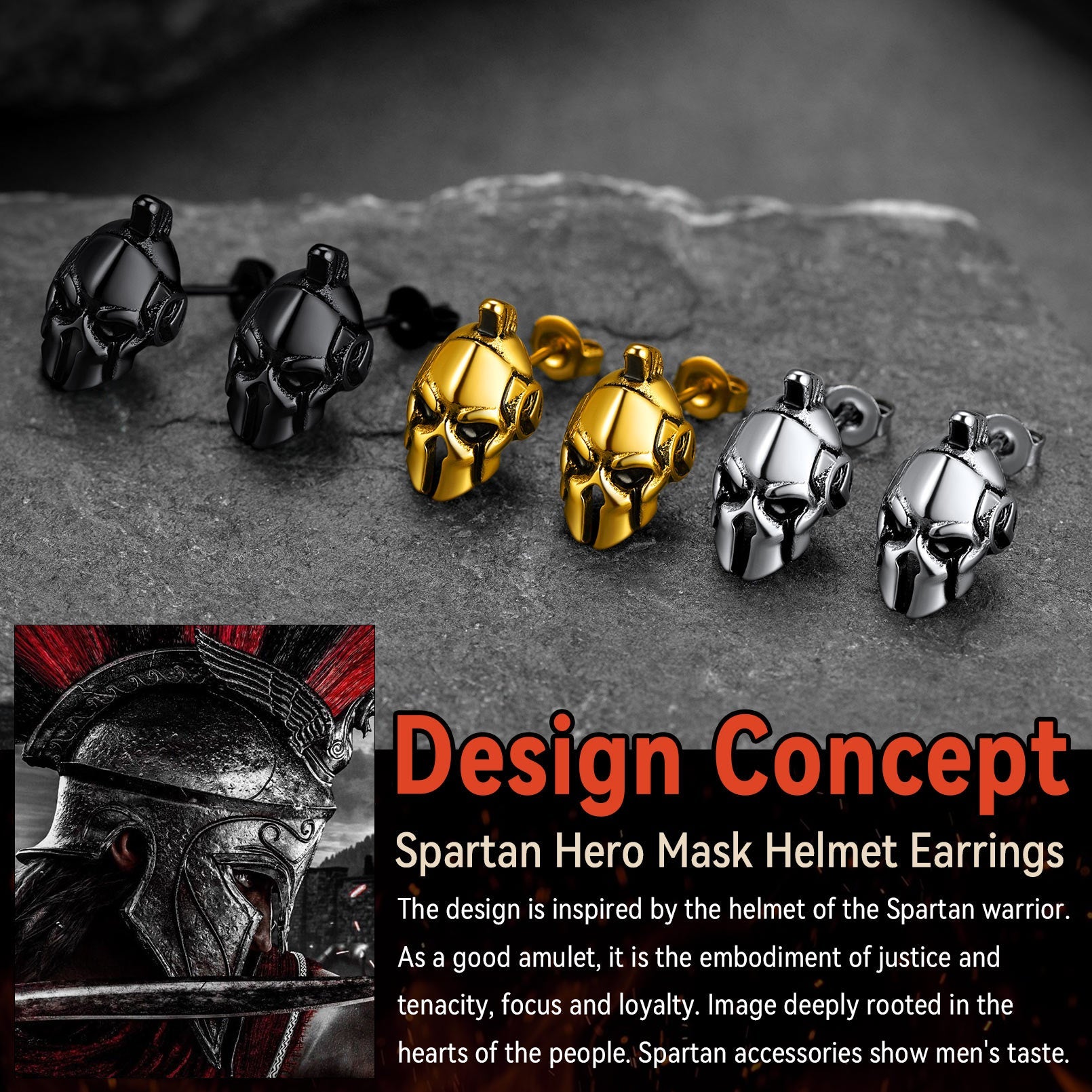 Ancient Greek Spartan Helmet Stud Earrings For Men