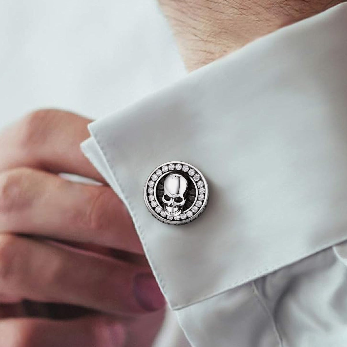 Cool Skull Cufflinks With Cubic Zirconia for Men