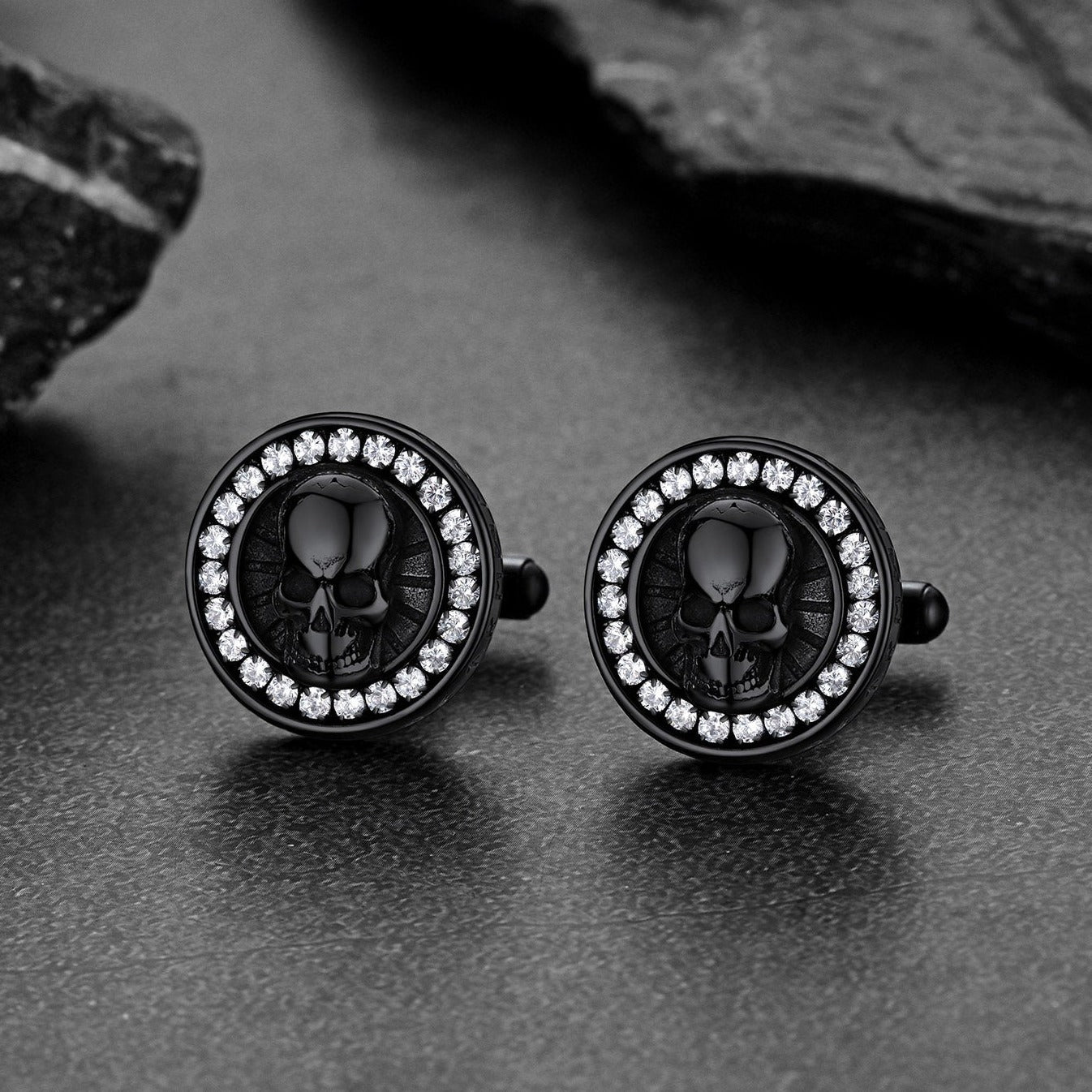 Cool Skull Cufflinks With Cubic Zirconia for Men