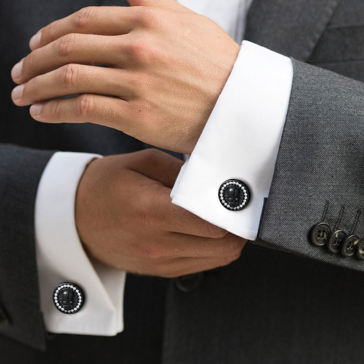 Cool Skull Cufflinks With Cubic Zirconia for Men