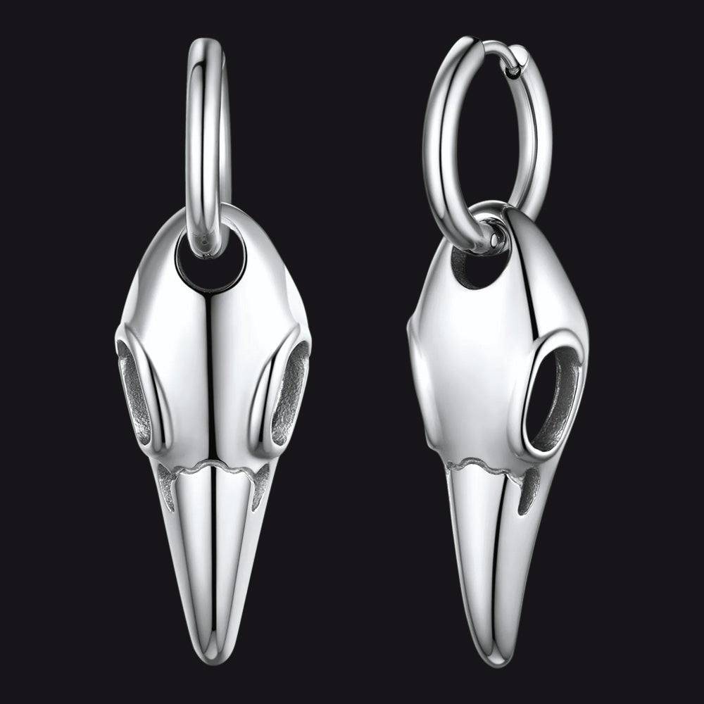 Gothic Raven Skull Dangle Hoop Earrings for Men and Women