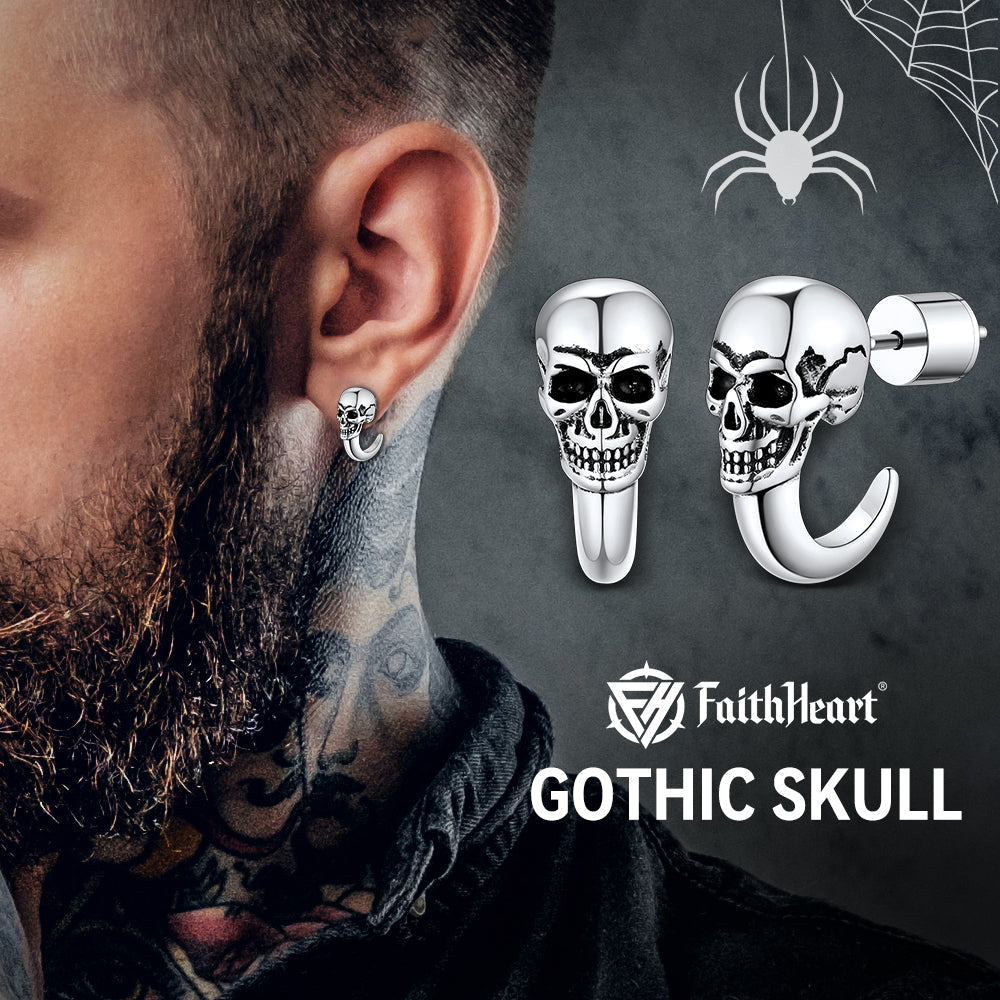 Gothic Skull Huggie Half-Circle Stud Earrings Jewelry for Men and Women