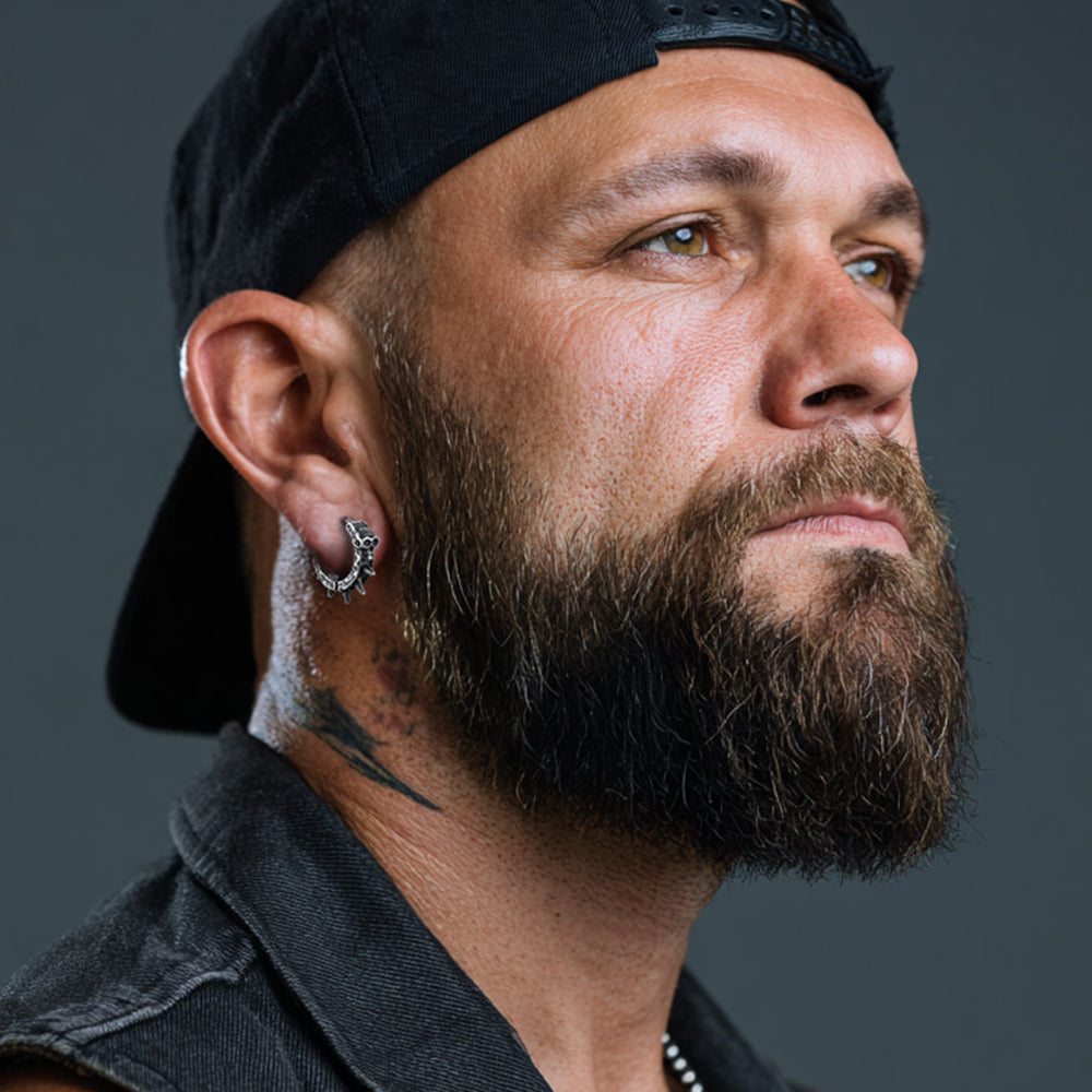 Gothic Skull Rivet Hoop Earrings for Men Halloween Gift