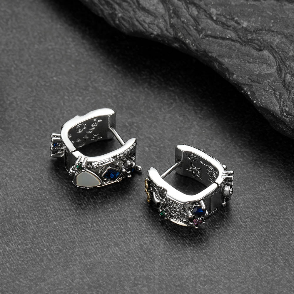 Punk Graffiti Joker Star Square Hoop Earrings with Crystals for Men