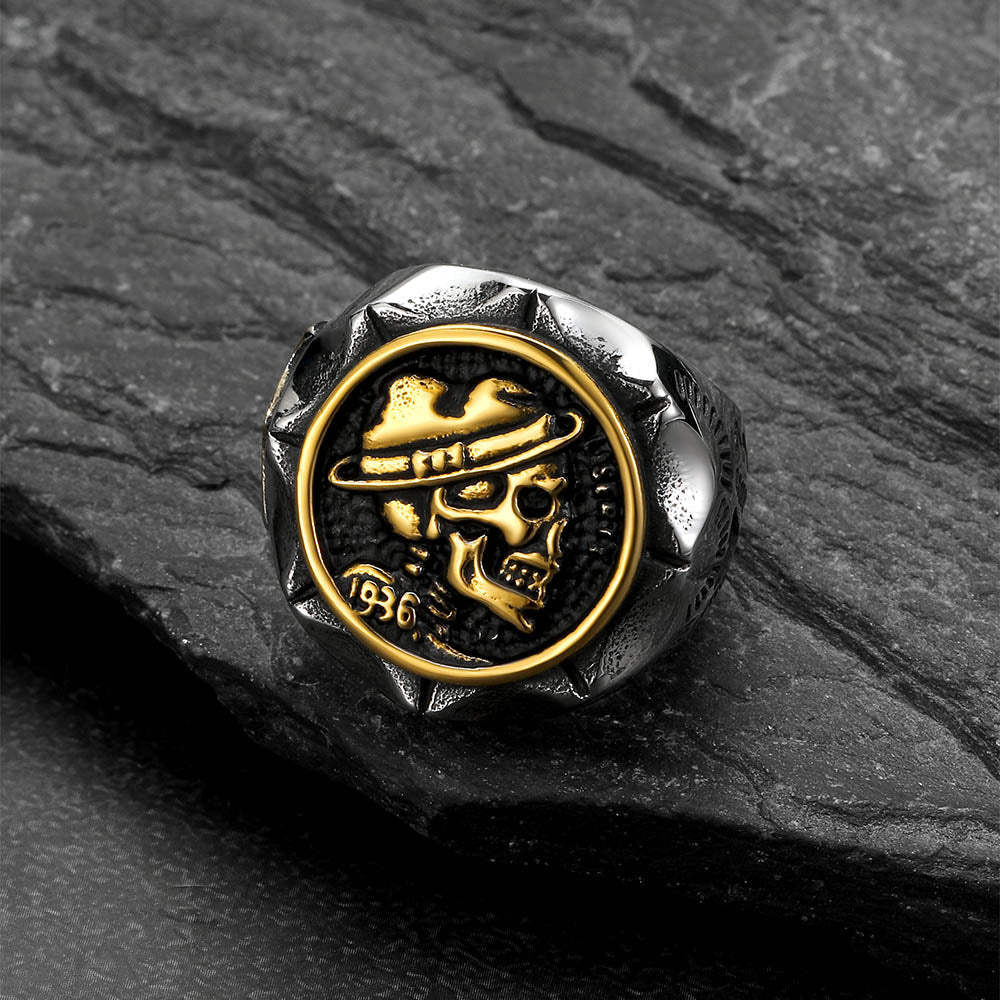 Halloween Gothic Punk Cowboy Hat Skull Ring for Men