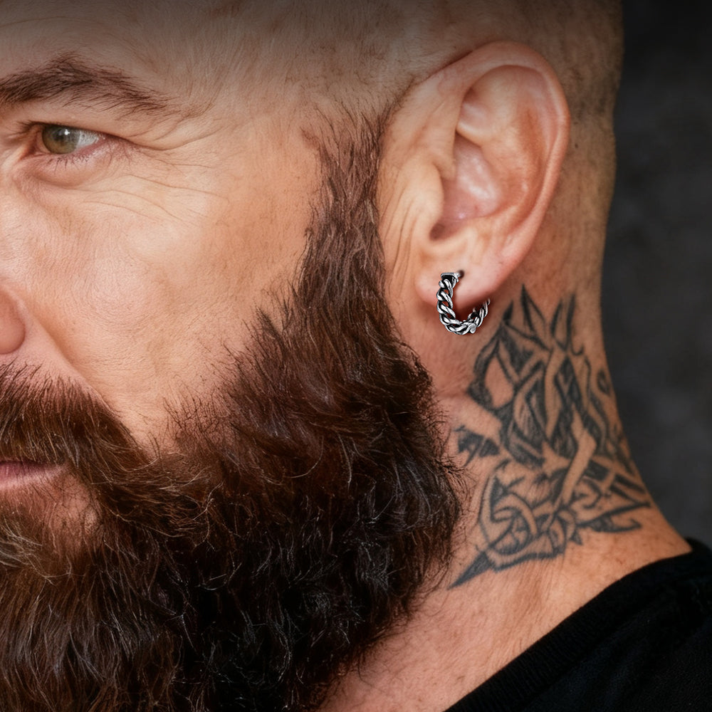 Tribal Vintage Chain Hoop Earrings for Men