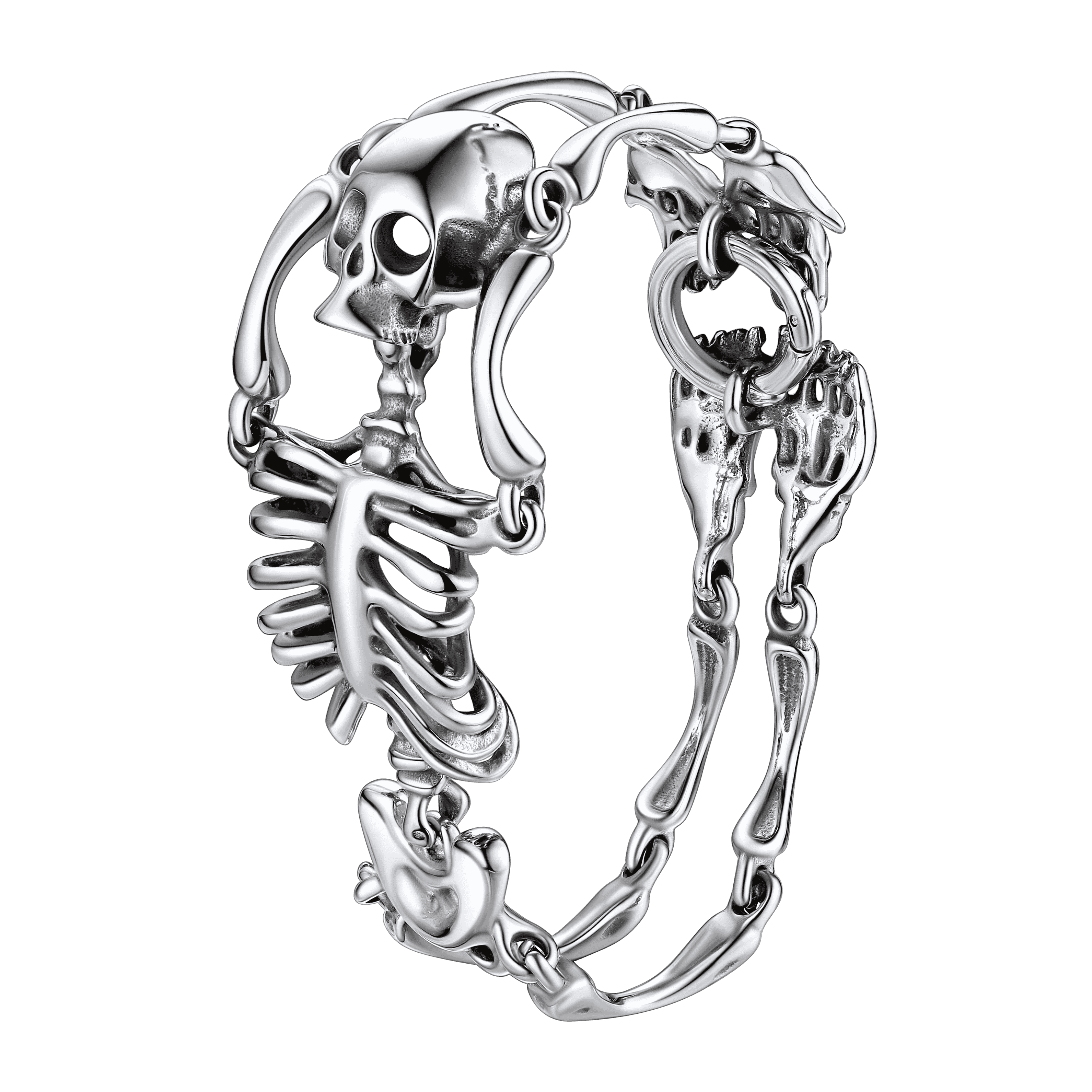 Gothic Society Stainless Steel Body Skull Skeleton Bracelet for Men