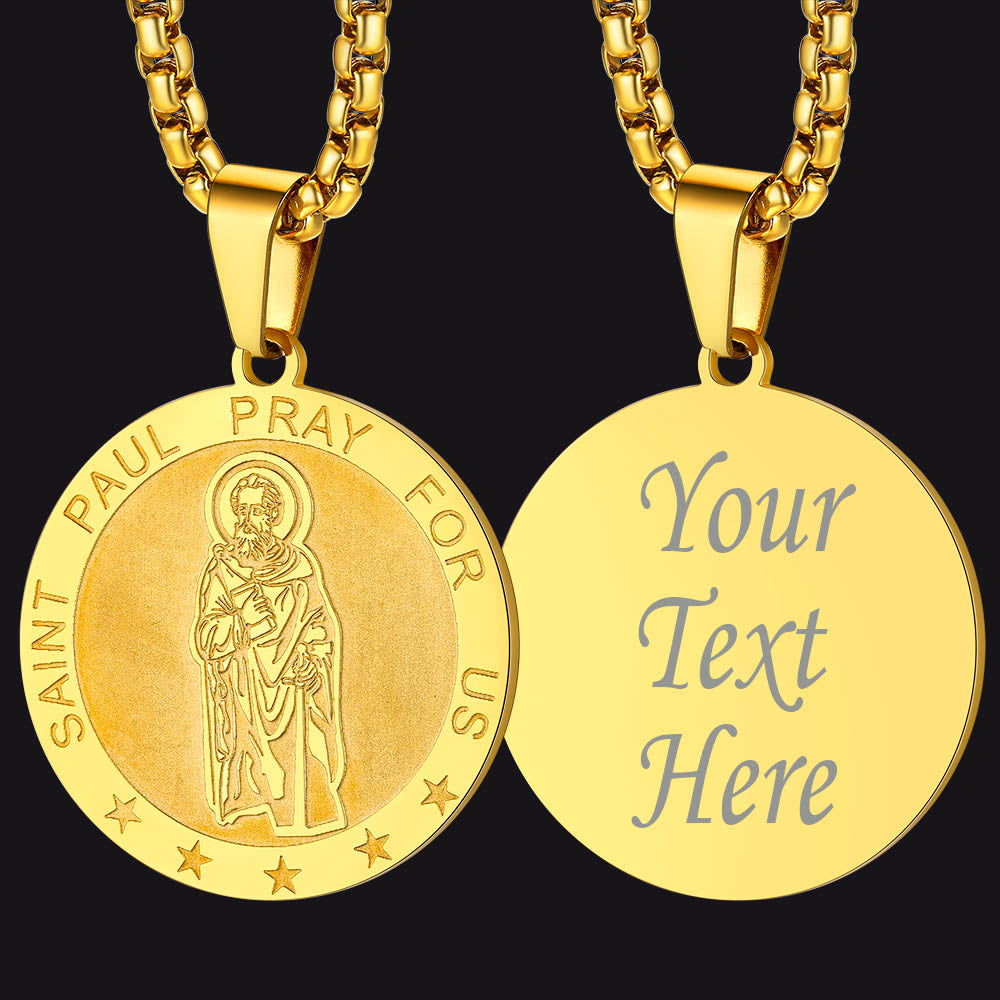 Gothic Society St Paul Round Necklace Engraved Catholic Saints Medal Jewelry