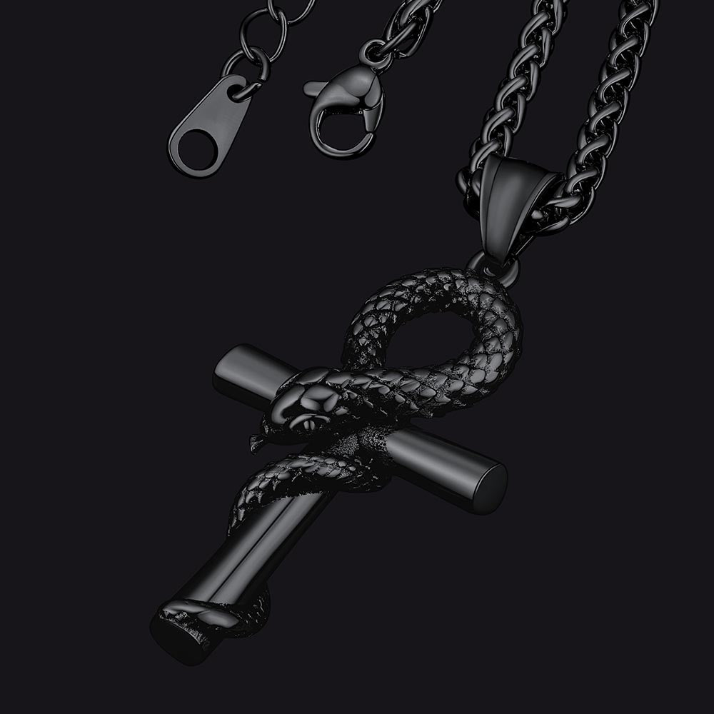 Snake Ankh Cross Necklace Egyptian Pendant For Men Women