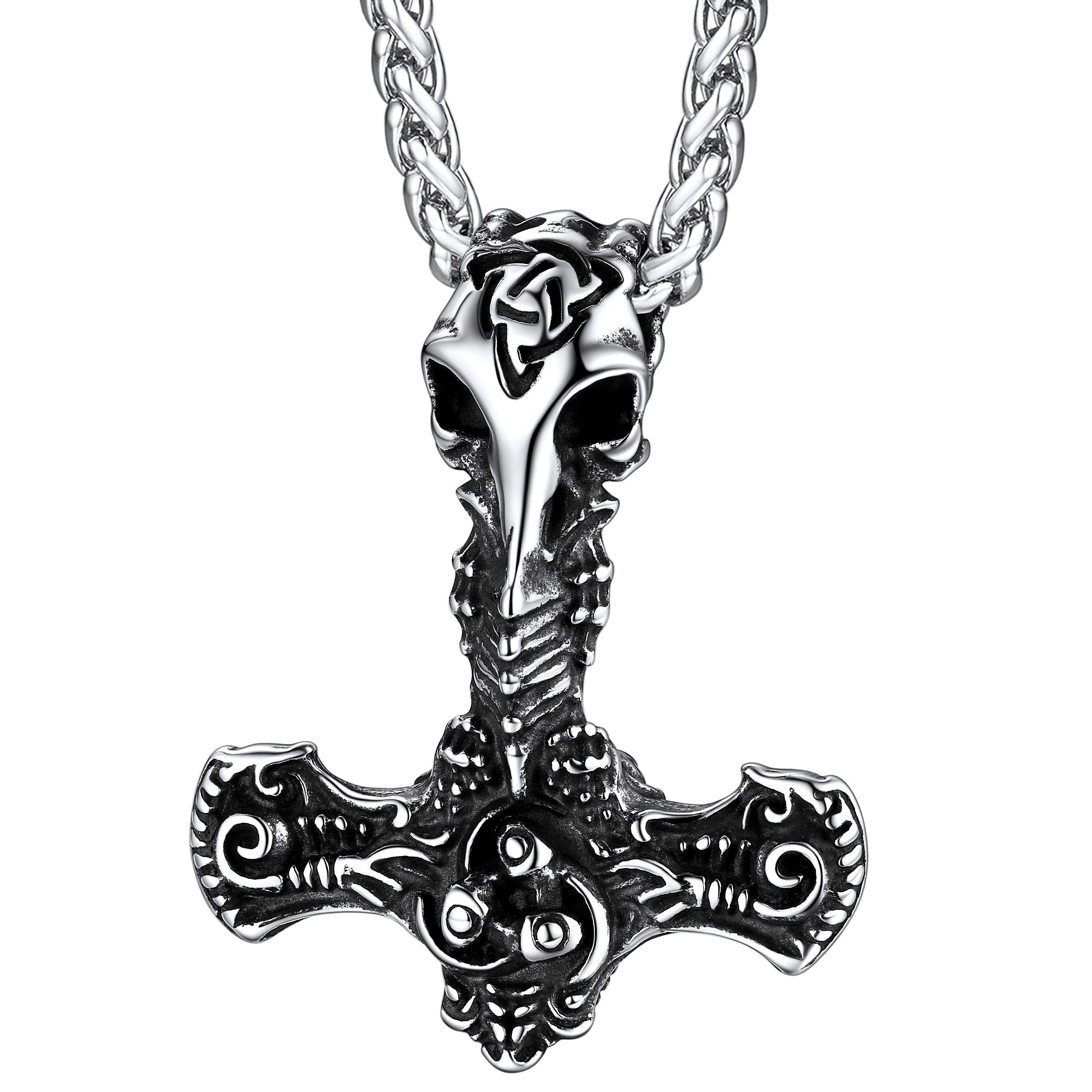 Viking Raven Thor's Hammer Mjolnir Necklace Pendant for Men