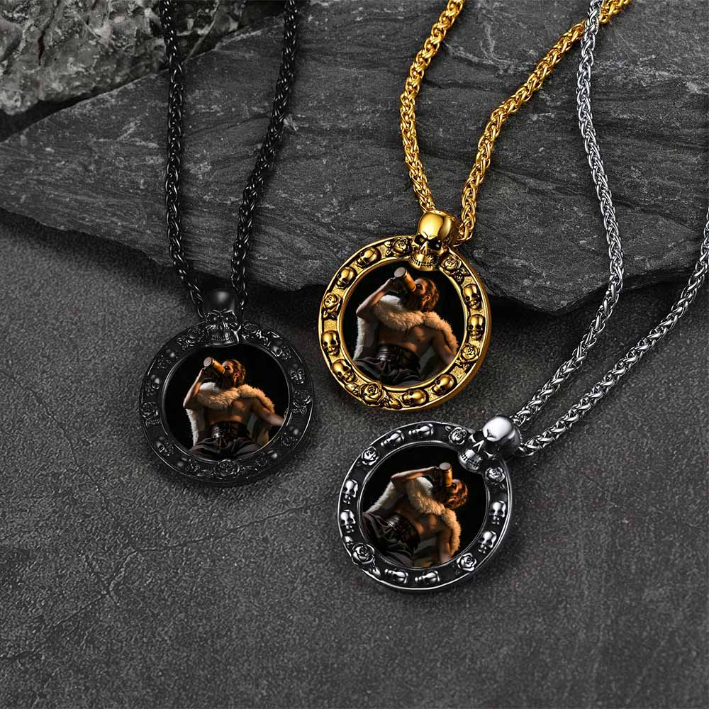 Customized Engraved Photo Necklace with Skull for Men Women