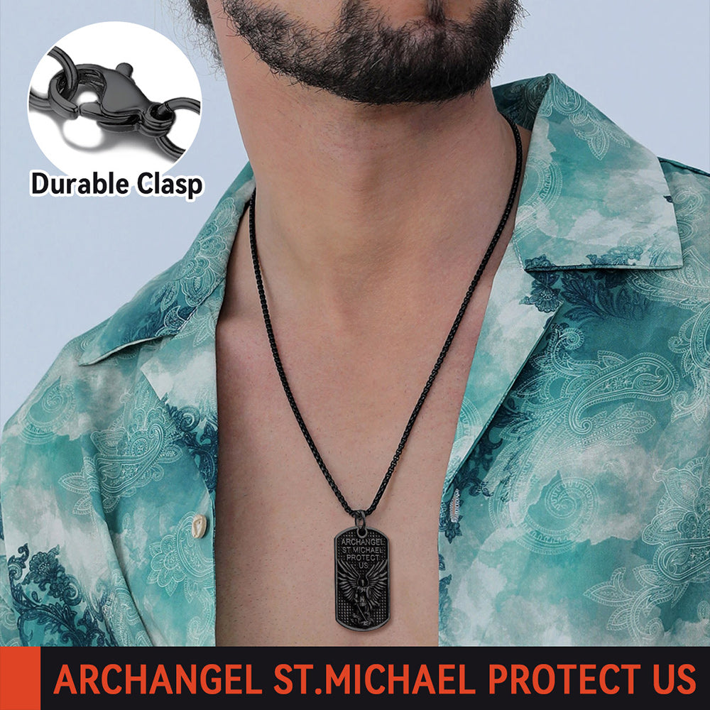 Catholic Archangel Saint Michael Dog Tag Necklace for Men