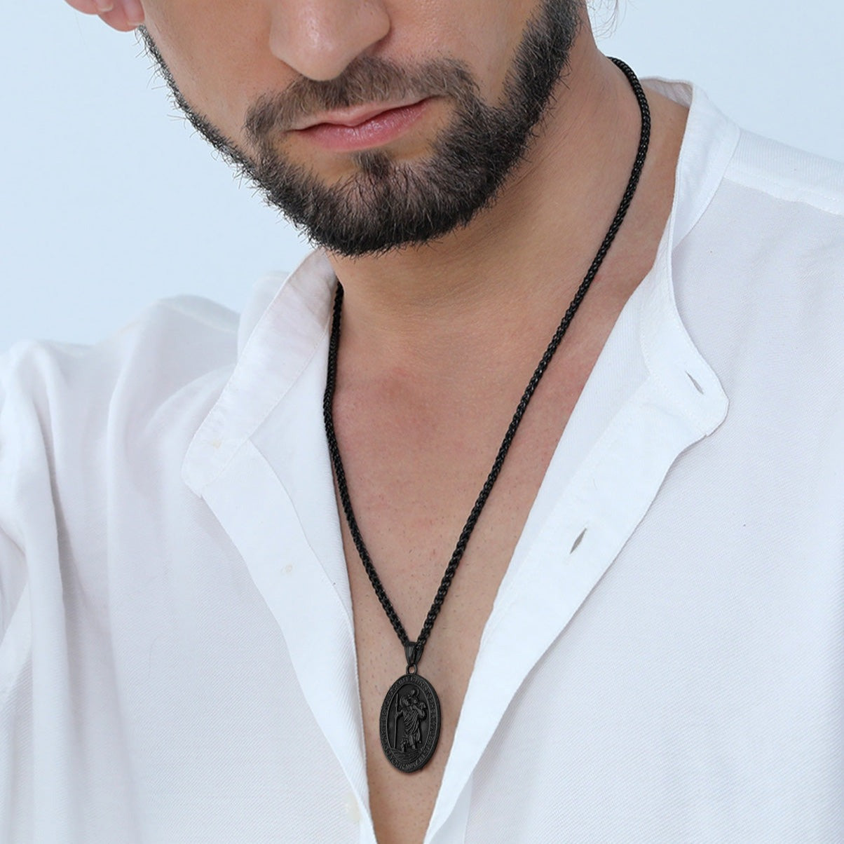 Catholic Engraved Saint Christopher Medal Necklace for Men