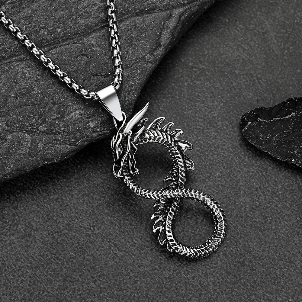 Punk Infinity Dragon Pendant Necklace for Men