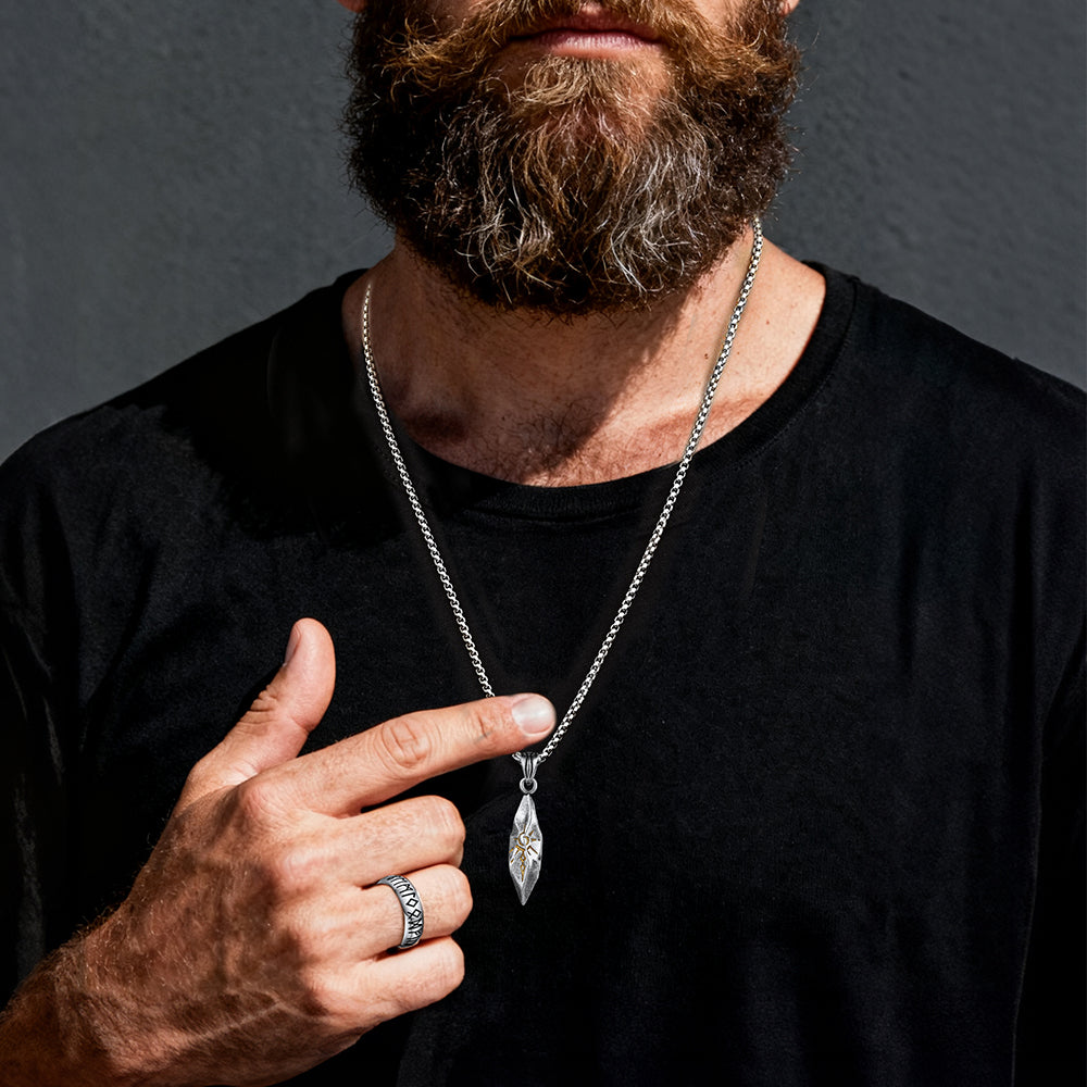 Punk Wishing Stone Tribal Rune Sun Pattern Necklace for Men