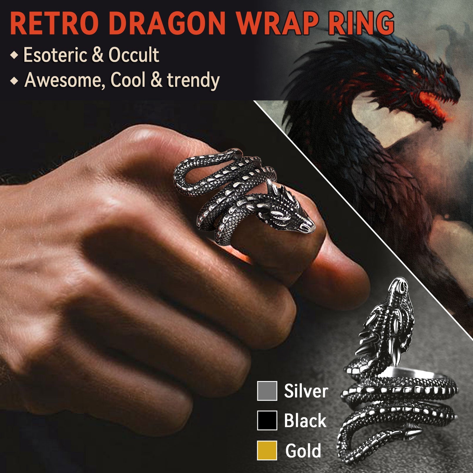 Punk Coiled Dragon Stainless Steel Ring for Men Women