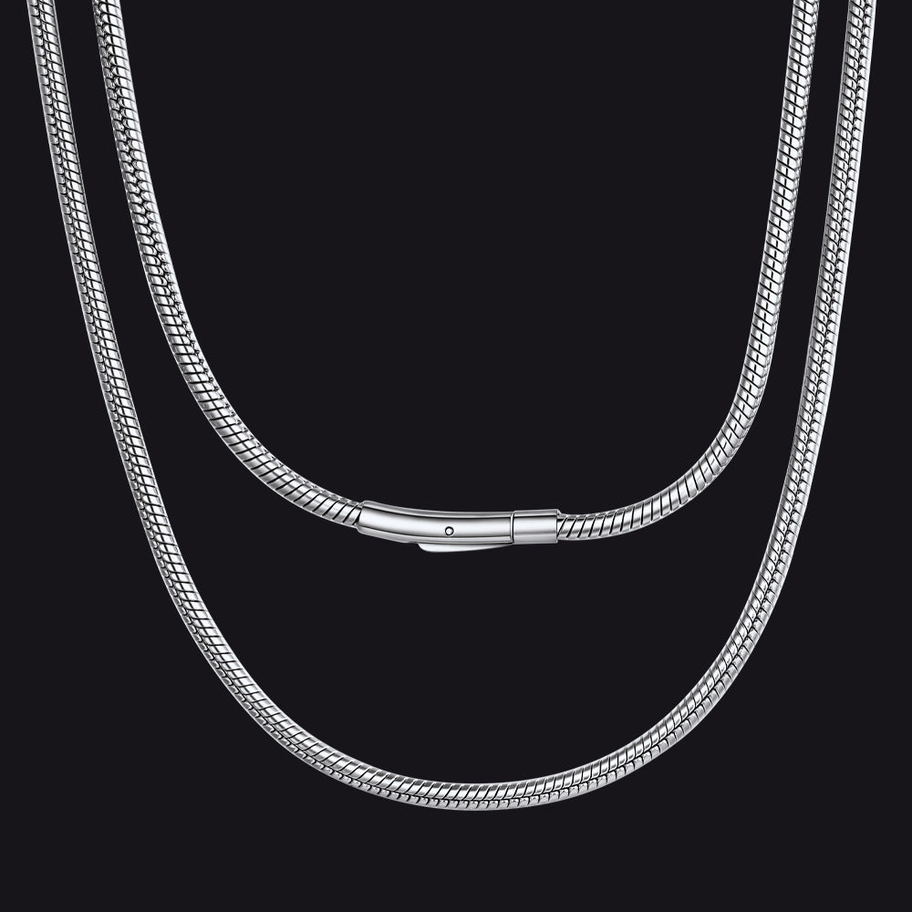 2mm Thin Snake Chain Stainless Steel Necklace for Men