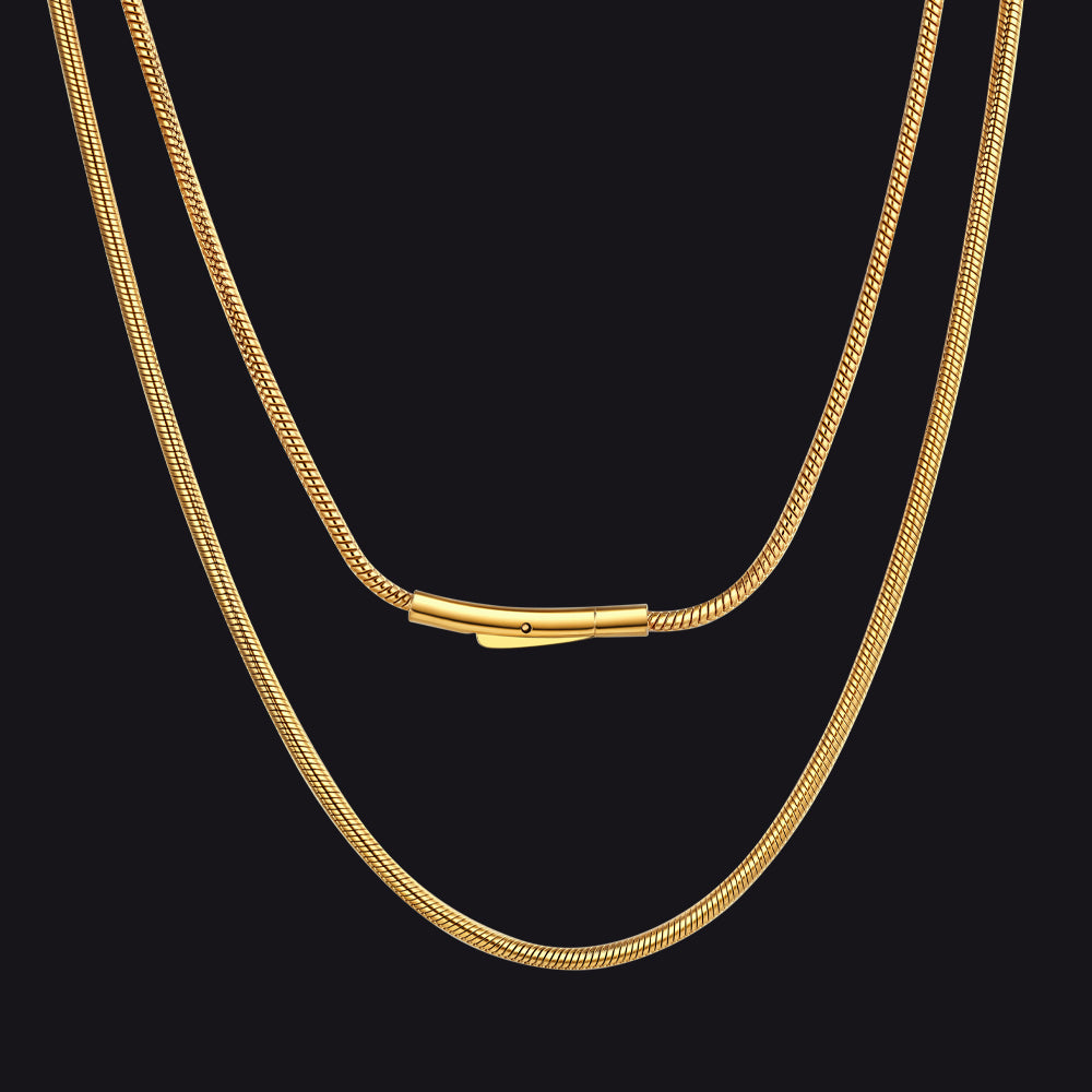 2mm Thin Snake Chain Stainless Steel Necklace for Men