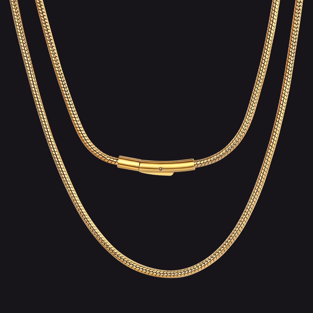 2mm Thin Snake Chain Stainless Steel Necklace for Men