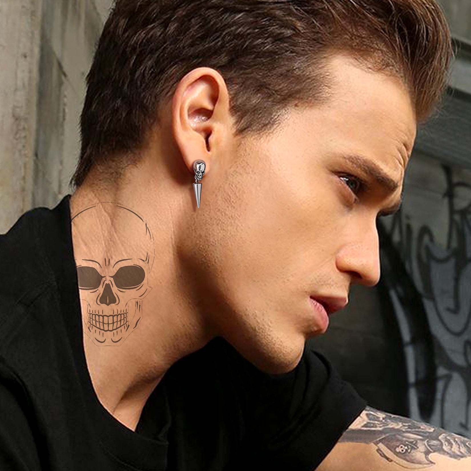 Flash Sale Vintage Punk Spike Skeleton Skull Earrings for Men