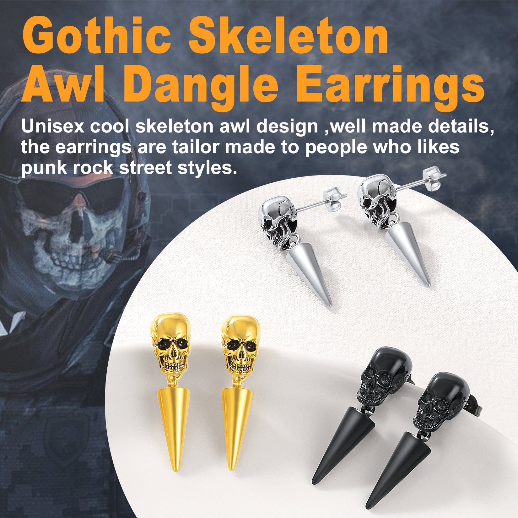 Flash Sale Vintage Punk Spike Skeleton Skull Earrings for Men