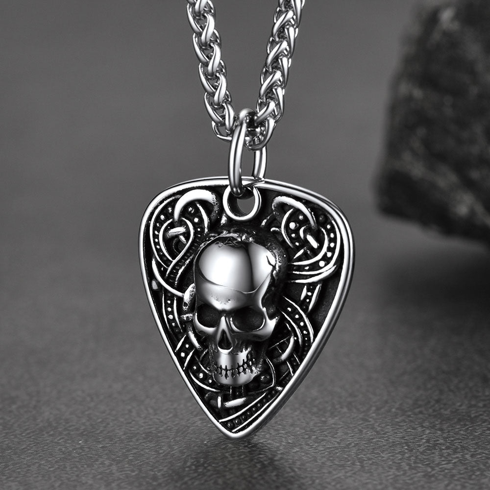 Punk Skull Guitar Pick Pendant Necklace for Men