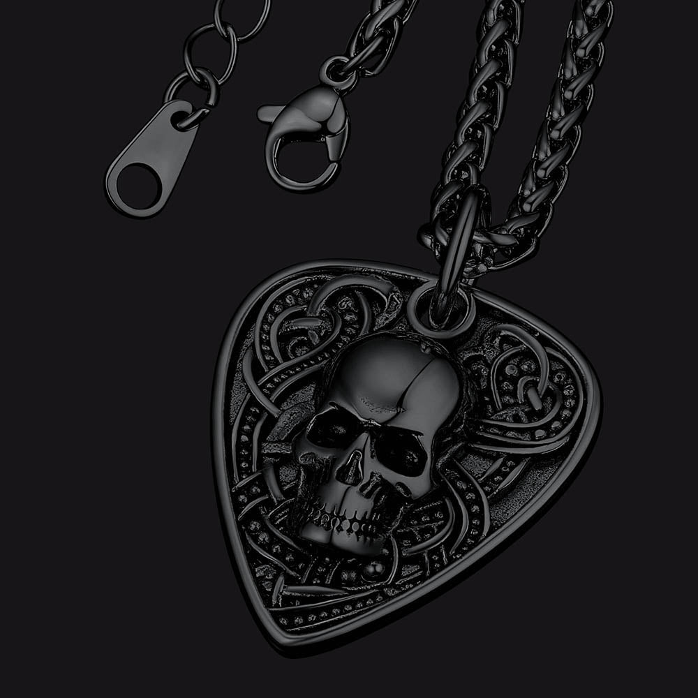 Punk Skull Guitar Pick Pendant Necklace for Men