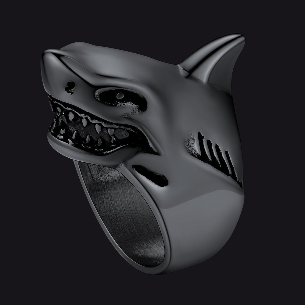 Stainless Steel Gothic Shark Signet Ring for Men Women