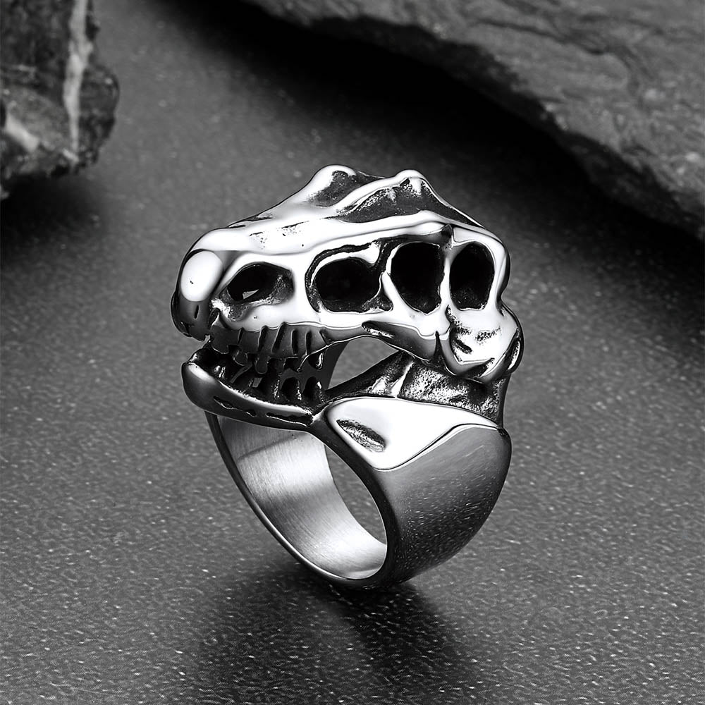 Biker Animal Chunky Dinosaur Head Stainless Steel Ring for Men