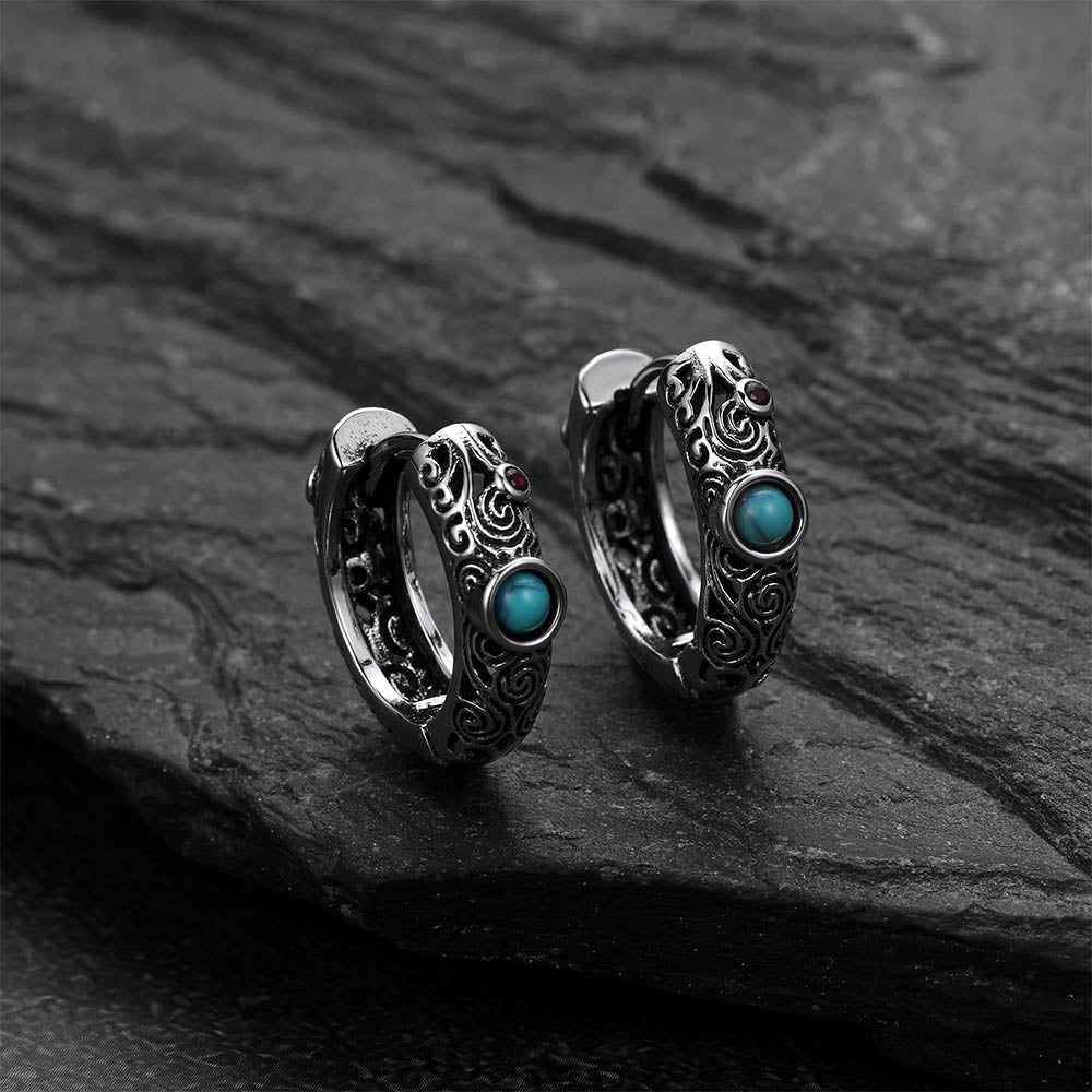Vintage Turquoise Stone Hoop Earrings for Men