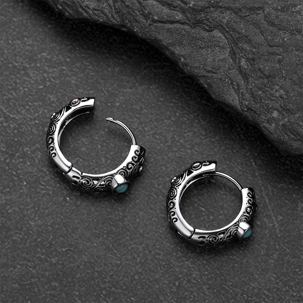 Vintage Turquoise Stone Hoop Earrings for Men