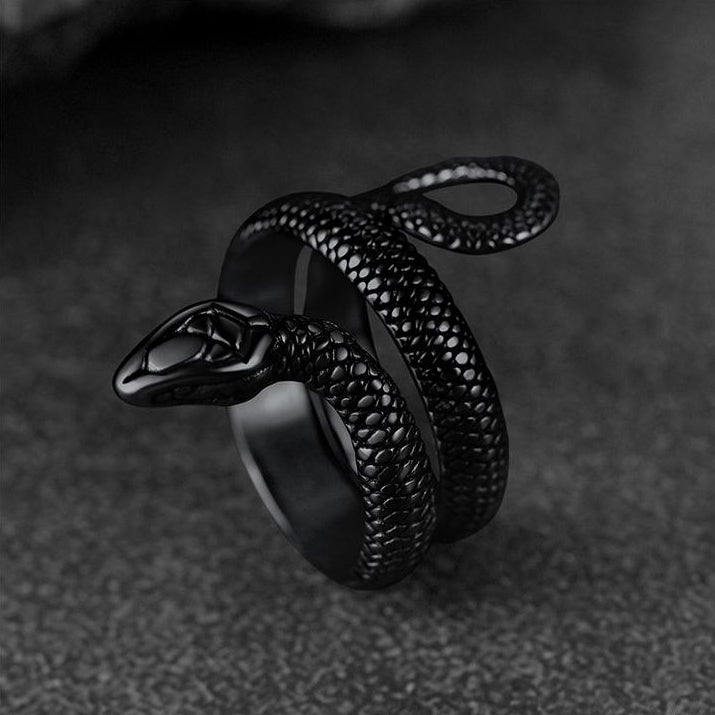 Punk Coiled Snake Stainless Steel Ring for Men Women