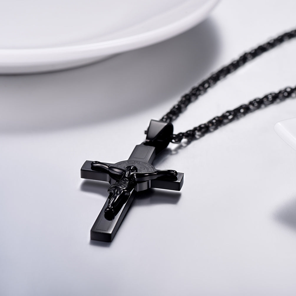 Catholic Saint Benedict Crucifix Cross Necklace For Men
