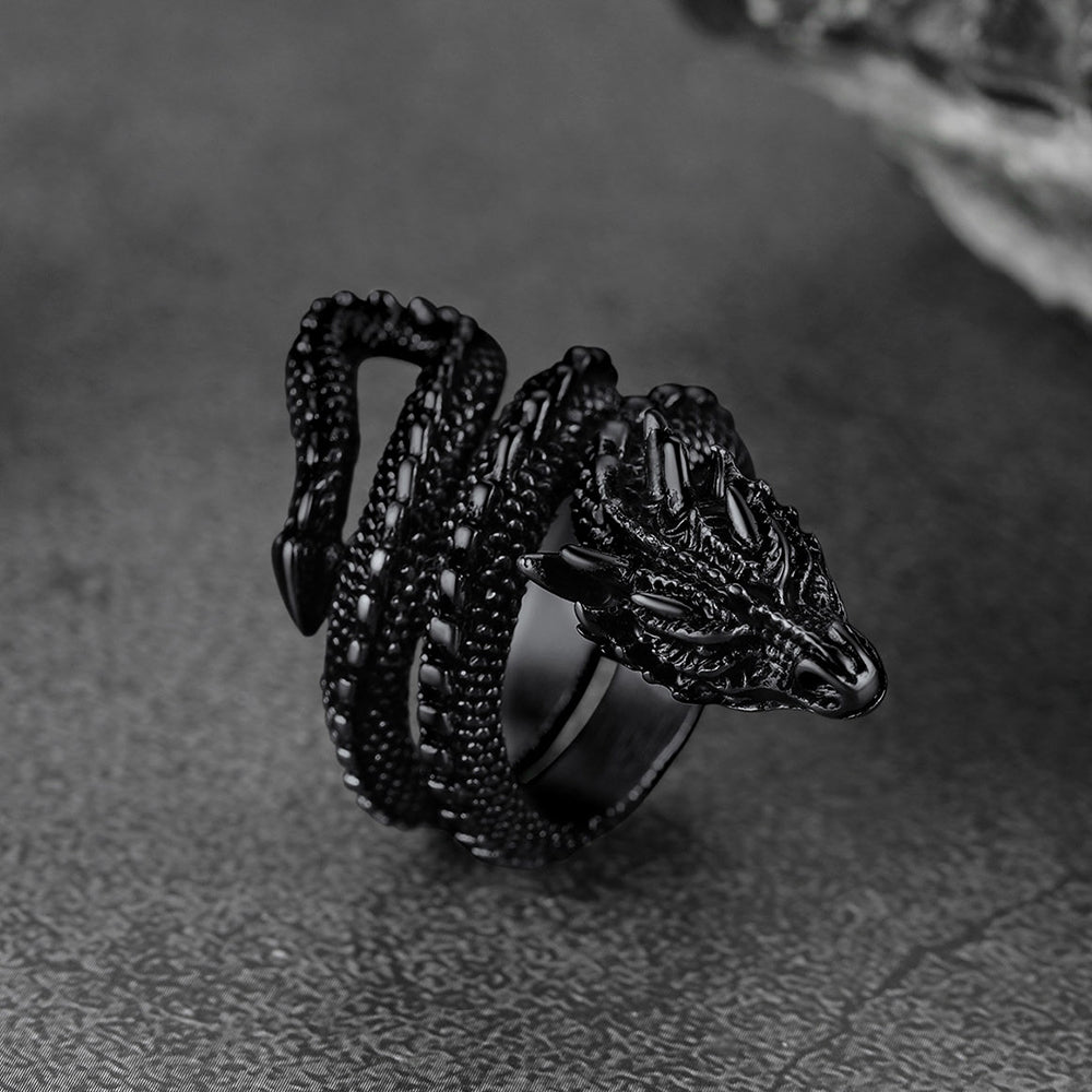 Punk Coiled Dragon Stainless Steel Ring for Men Women