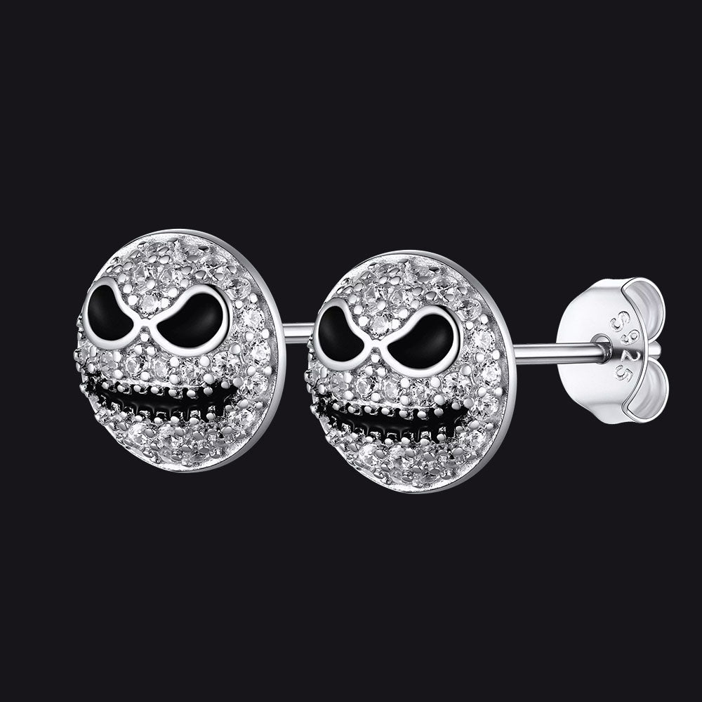 Halloween Pumpkin Skull Earrings For Men in Sterling Silver