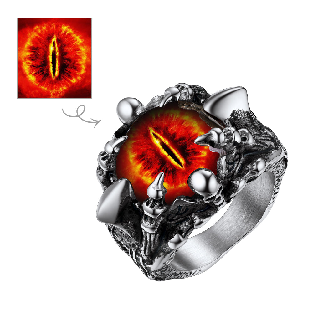 Customized Gothic Photo Dragon Claw Ring with Picture For Men