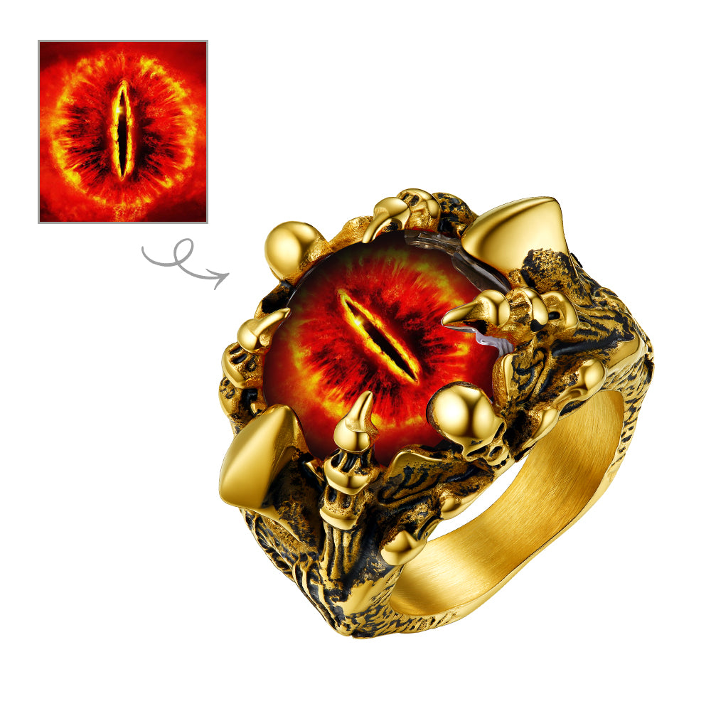 Customized Gothic Photo Dragon Claw Ring with Picture For Men