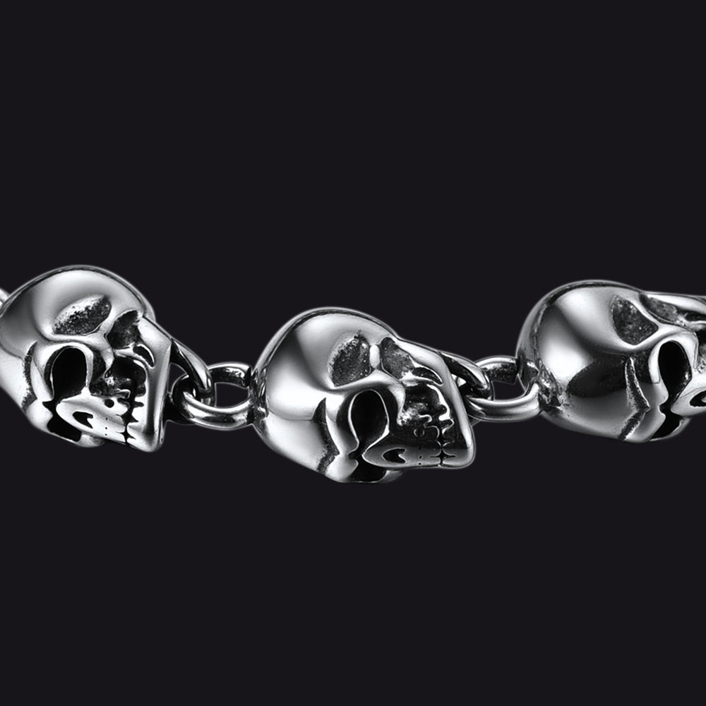 Gothic Linked Chain Skull Bracelet for Men