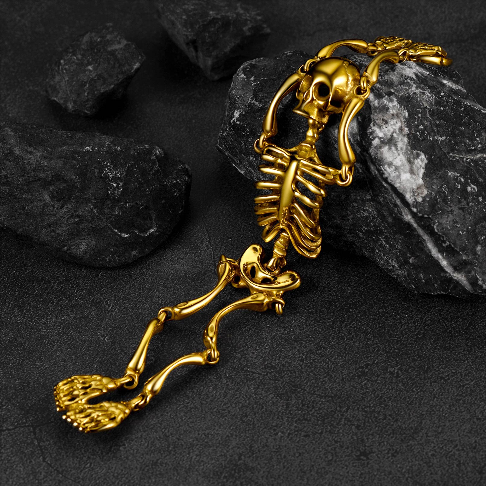 Gothic Society Stainless Steel Body Skull Skeleton Bracelet for Men